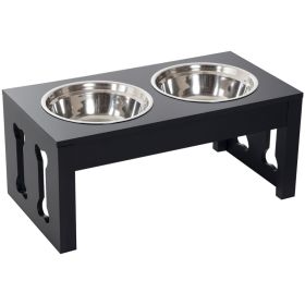 23" Modern Decorative Raised Dog Bowls, Wooden Heavy Duty Pet Food and Water Bowl, Elevated Feeding Station, Black (Option: Black-655x365x165 mm)