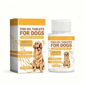 Dog Fish Oil Chewable Tablets,3 Skin & Coat Supplement For Itchy Skin, Seasonal Allergies, Support Bone, Digestion & Reproductive Health, 60 Tablets (Option: 1box)